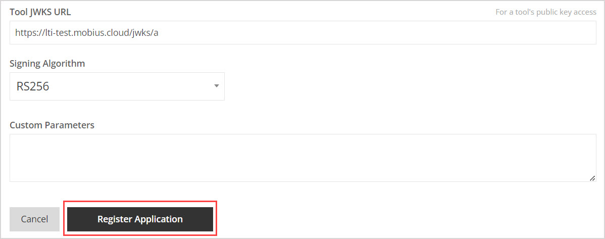 Register Application The Register Application button at the bottom of the page is highlighted.
